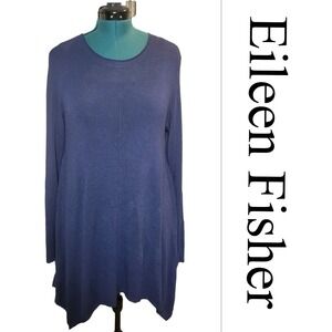 Eileen Fisher Navy Blue Long Sleeve Tunic Sweater M Italian Yarn